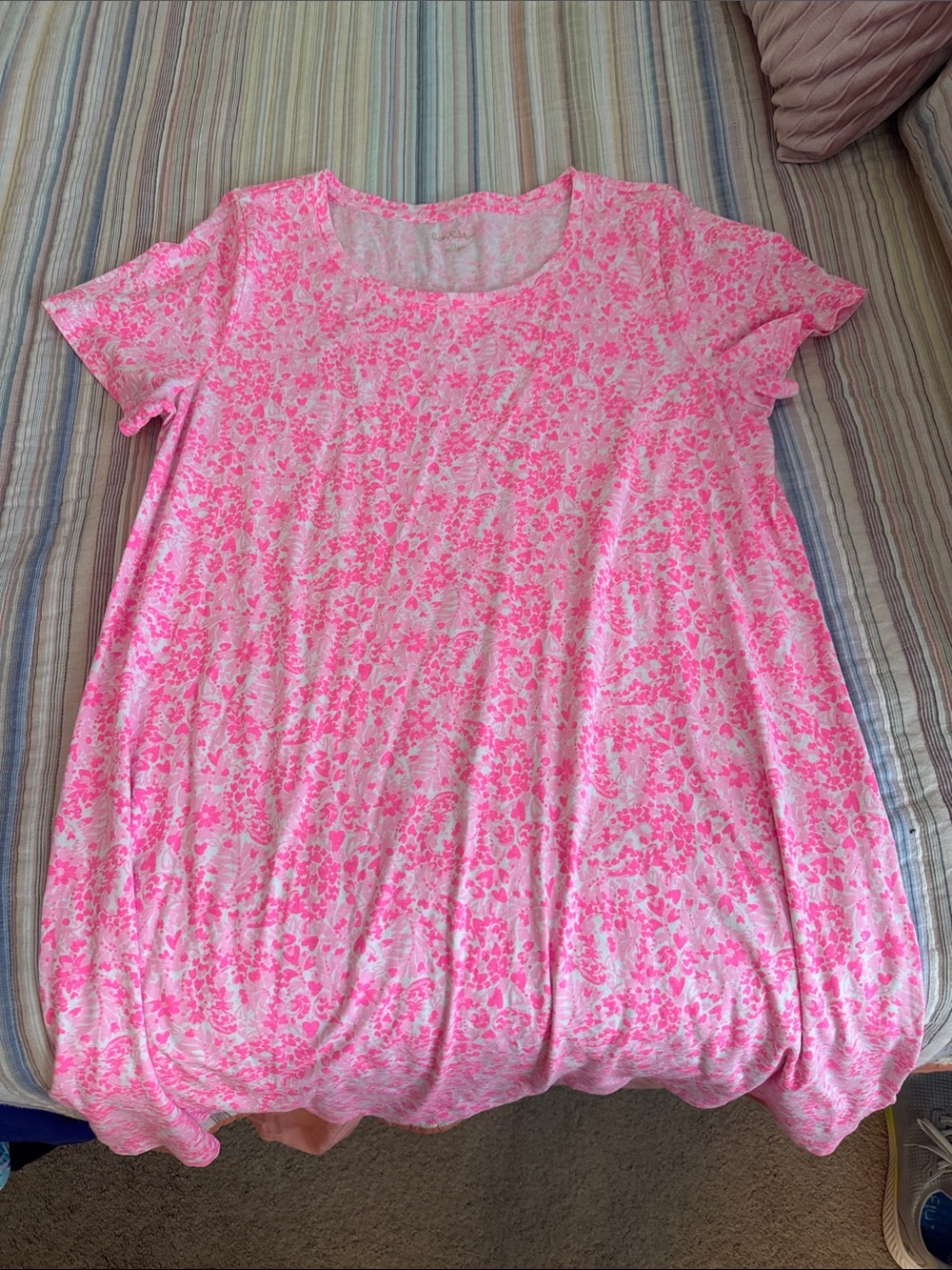 Lilly Pulitzer Women’s Pink Floral Short Sleeve T-Shirt Dress Size XL